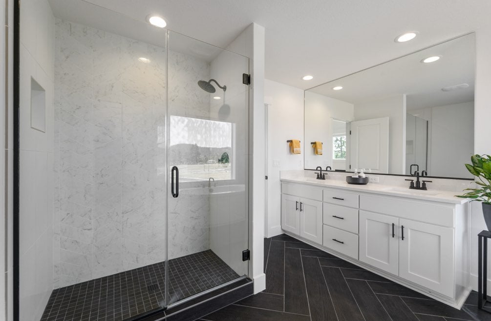Black and white modern bathroom in new house