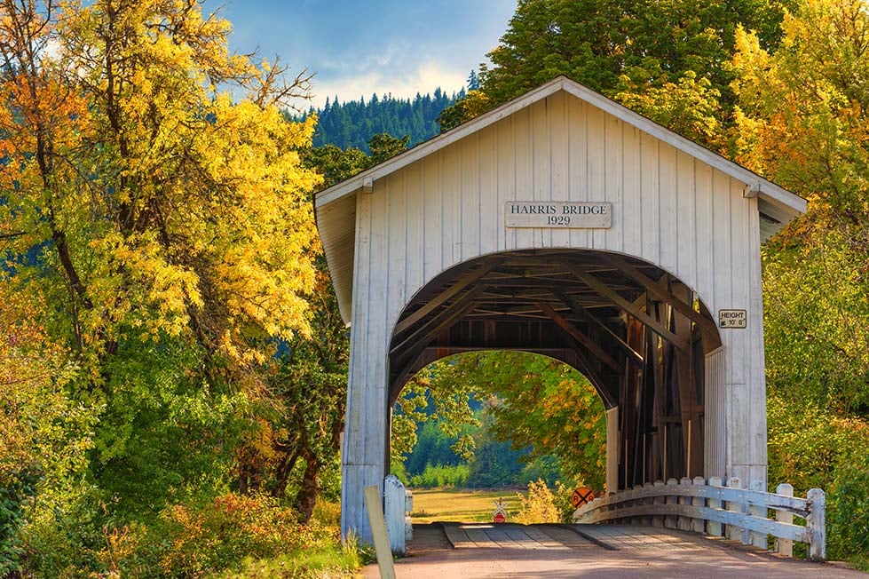 Harris Bridge in Corvallis OR in the fall near Ponderosa Ridge