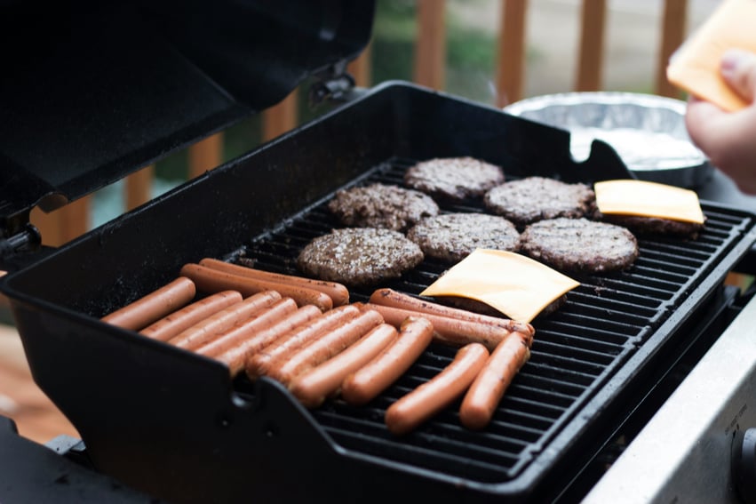 bbq with hotdogs and hamburger